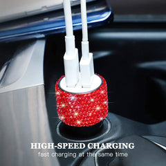 Dual USB Car Charger, Car Adapter Bling Bling Rhinestones Crystal Car Decorations for Fast Charging Car Decors for Iphone Xs Max X Plus, Ipad Pro/Mini, Samsung