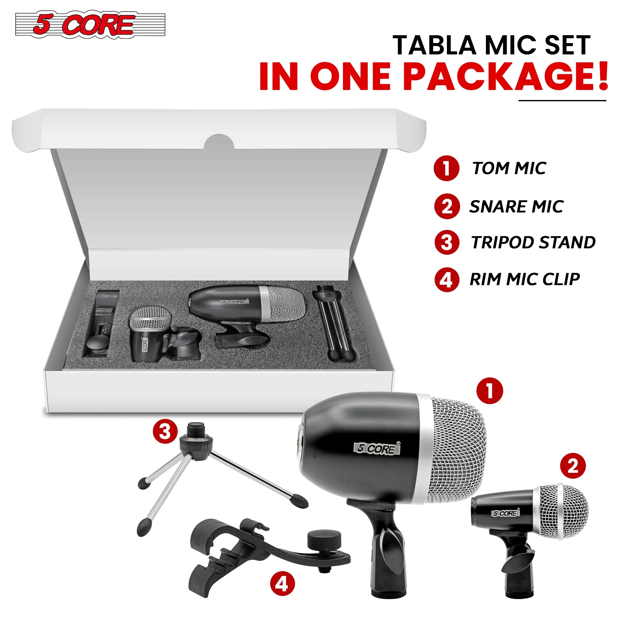 5Core Tabla Mic XLR Wired Uni Directional Snare Tom Instrument Microphone