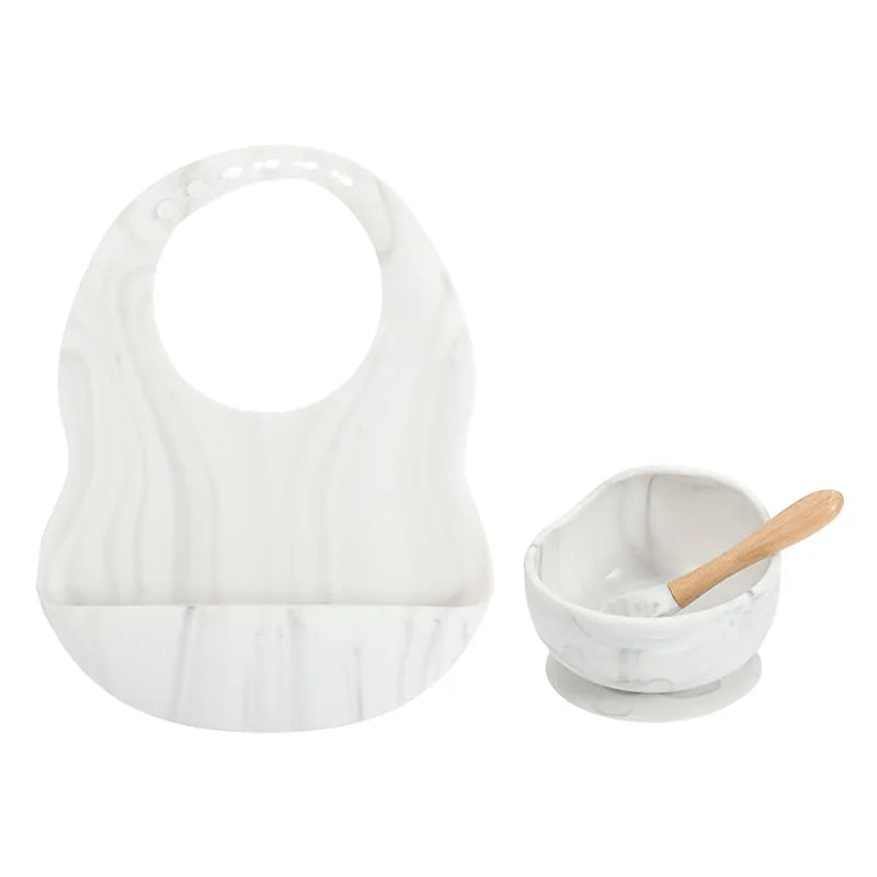 Colorful Silicone Feeding Set for Babies: Bib, Plate, Bowl, and Spoon