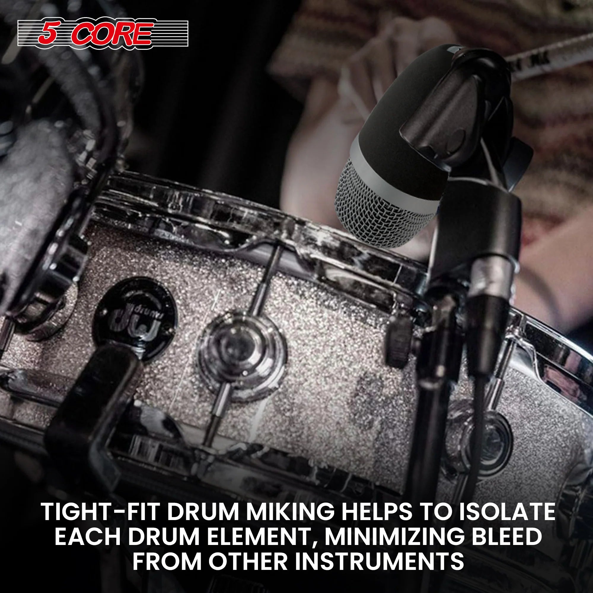 5Core Snare Microphone XLR Wired Uni Directional Tom Drum and Other Musical Instrument Mic