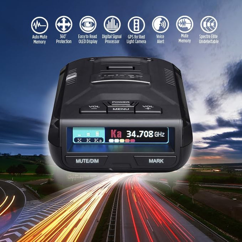 R3 EXTREME LONG RANGE Laser/Radar Detector, Record Shattering Performance, Built-In GPS W/ Mute Memory, Voice Alerts, Red Light & Speed Camera Alerts, Multi-Color OLED Display , Black