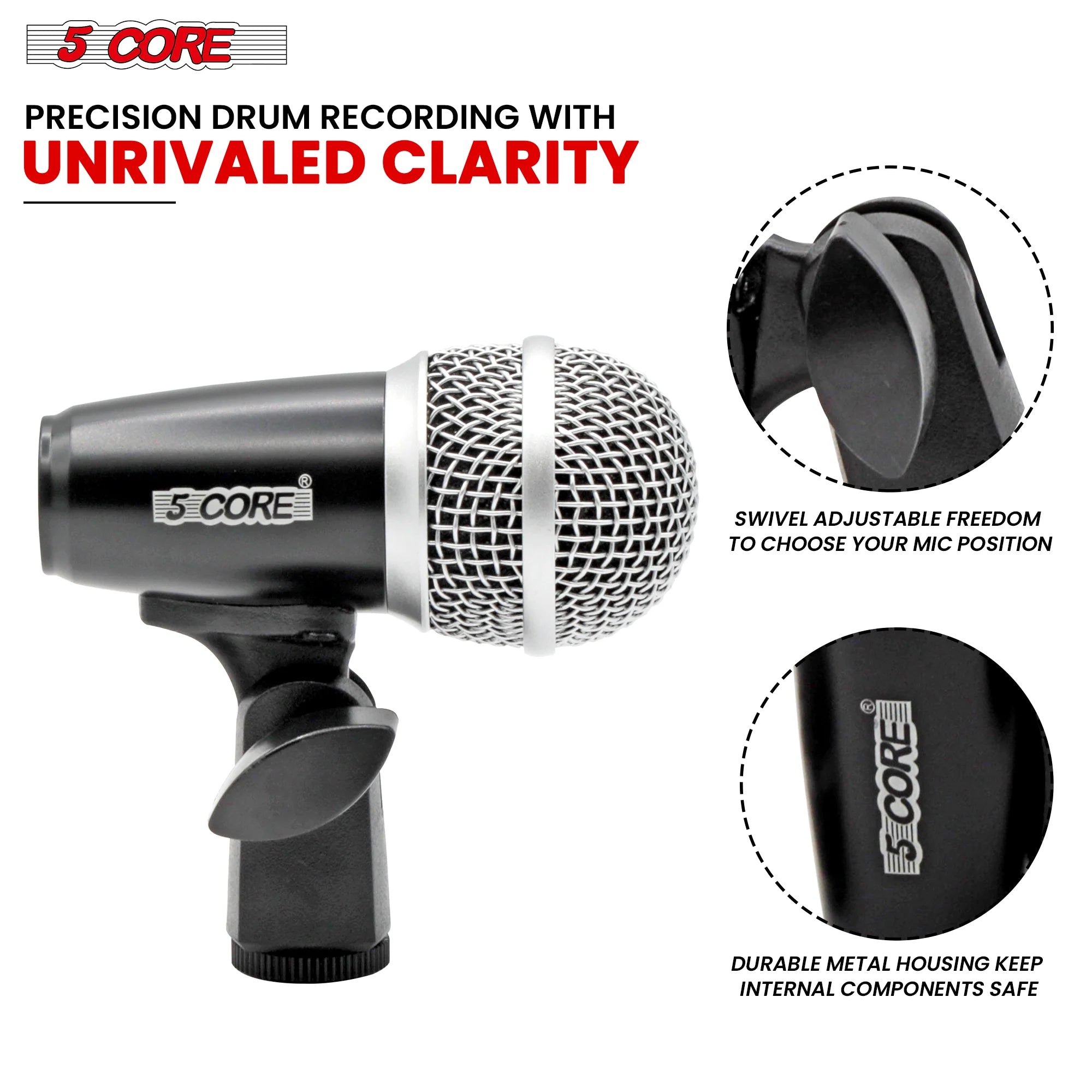 5Core Conga Mic Snare Tom Cardioid Dynamic Microphone for Drummer Precision Instrument
