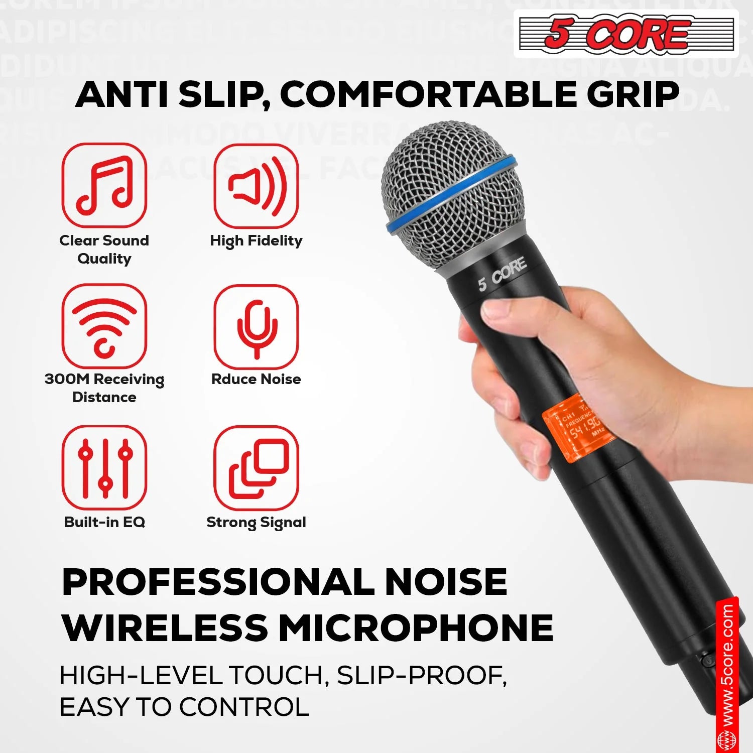 5Core Wireless Microphones Set 4 Channel UHF Microfono Inalambrico Max 260Ft Range W 2 Handheld 2 Lapel 2 Headset Mic