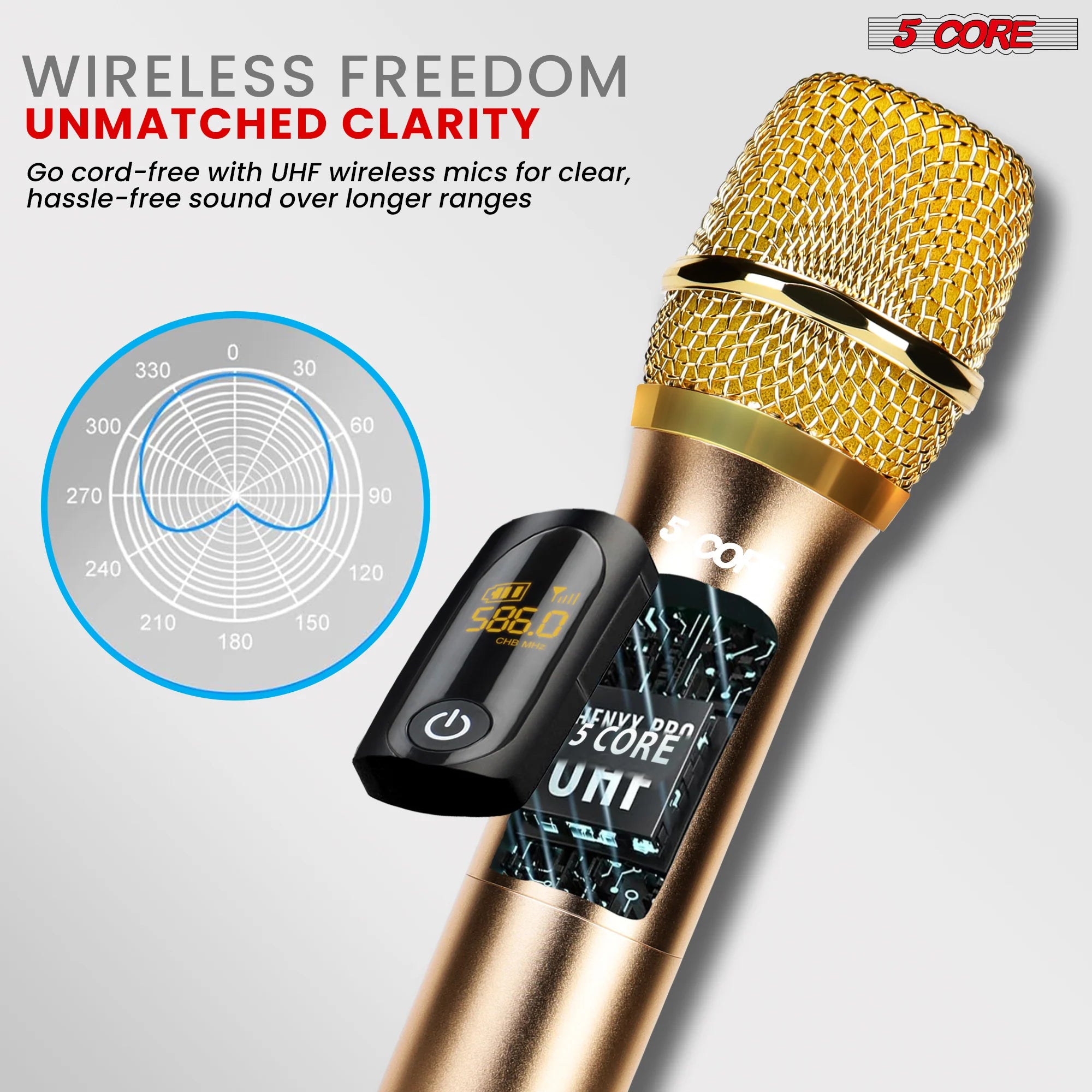 5 Core UHF Wireless Microphone 210FT Max Range Karaoke Dynamicmicrofono Inalambrico Cardioid