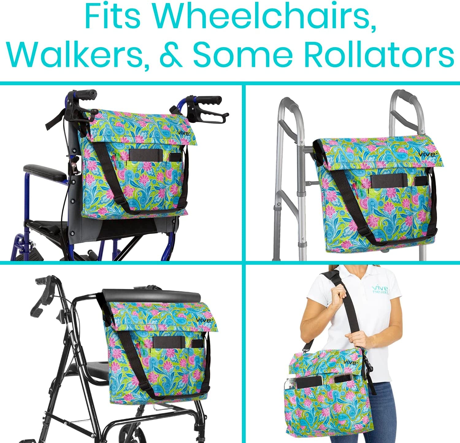 XL Wheelchair Bag - Waterproof, Scratch-Resistant, Double-Stitched, Machine Washable Accessory for Adults, Seniors, 15 Colors - Storage Walker Backpack to Hang on Back of Wheel Chair
