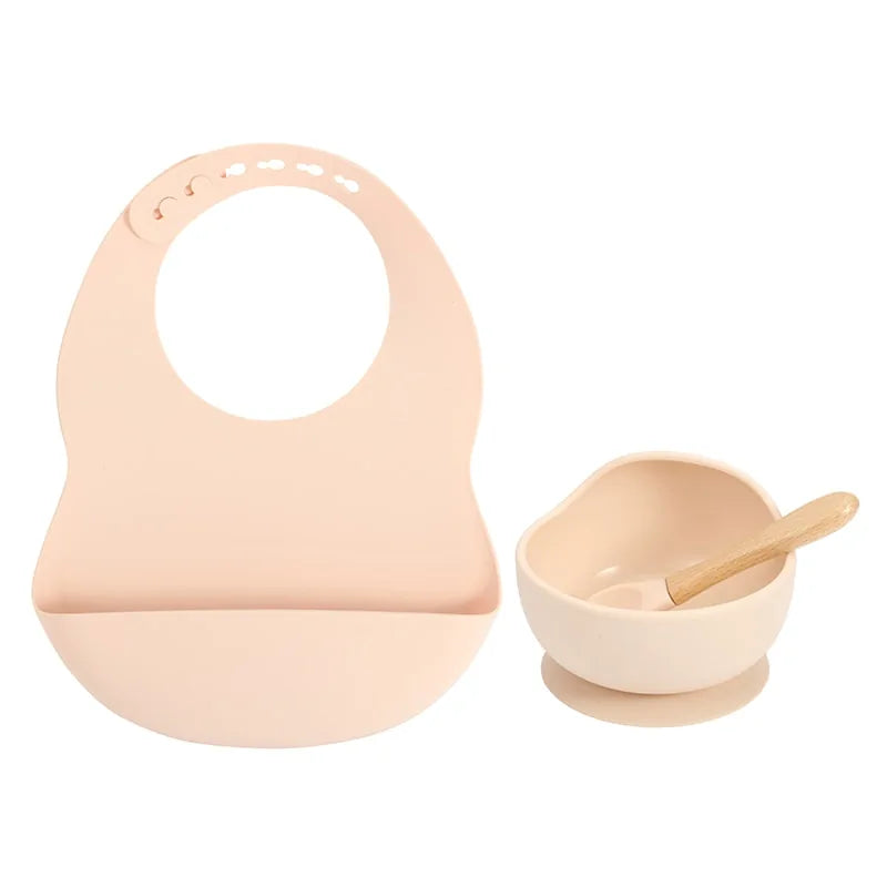 Colorful Silicone Feeding Set for Babies: Bib, Plate, Bowl, and Spoon