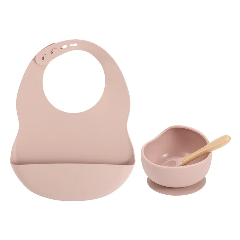 Colorful Silicone Feeding Set for Babies: Bib, Plate, Bowl, and Spoon