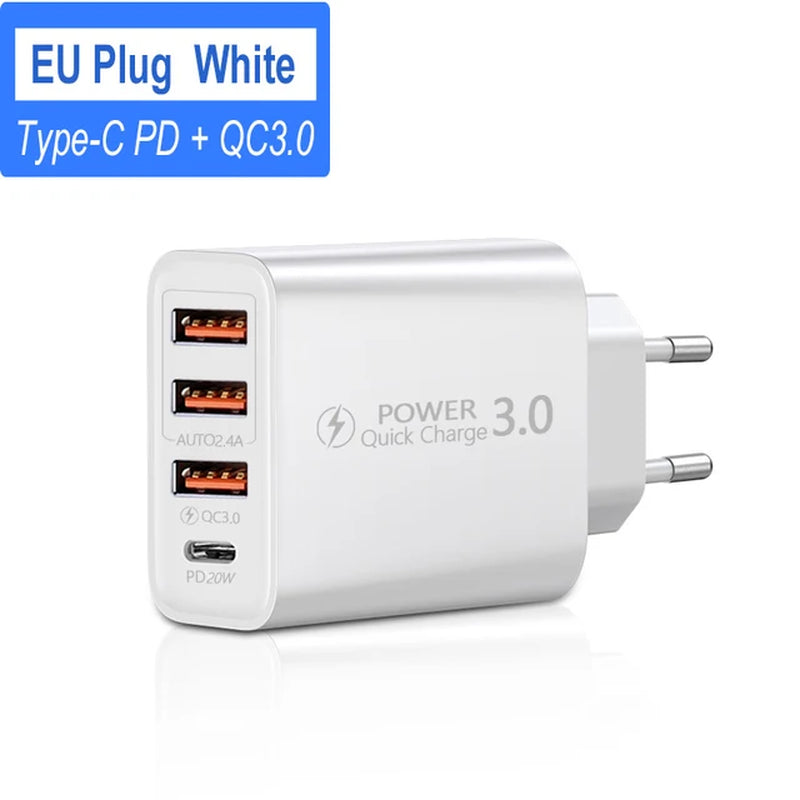 60W USB Charger Fast Charging Mobile Phone Charge Adapter Quick Charge 3.0 Wall Charger Adapter for Iphone Samsung Xiaomi Huawei