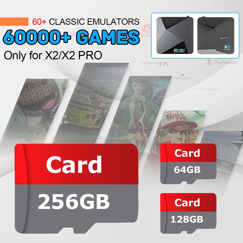 Game Card Used for Super Console X2/X2 Pro Retro Video Game Consoles for Psp/Ps1/Dc/Sega Sature /DC/MAME 60000 Games