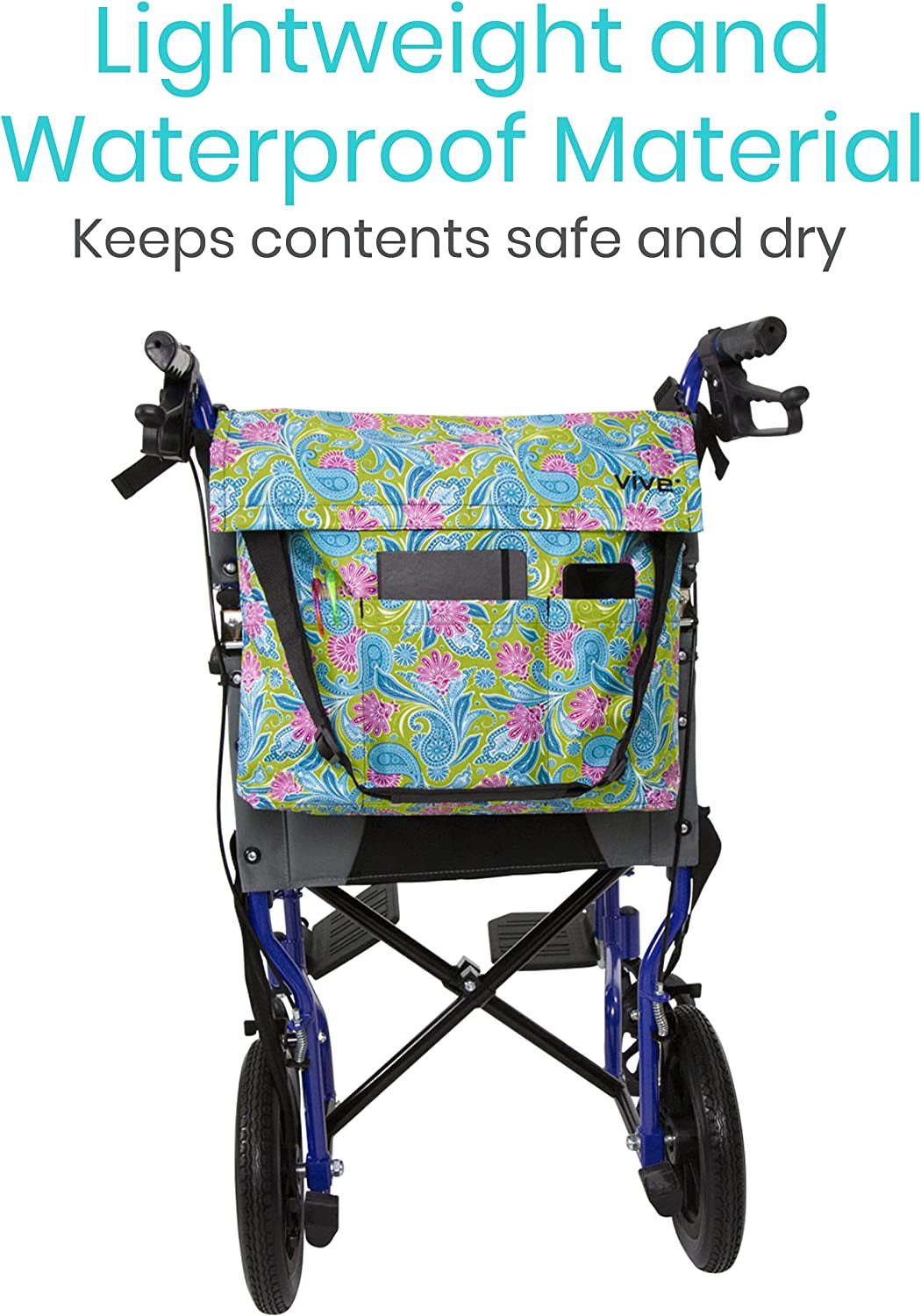 XL Wheelchair Bag - Waterproof, Scratch-Resistant, Double-Stitched, Machine Washable Accessory for Adults, Seniors, 15 Colors - Storage Walker Backpack to Hang on Back of Wheel Chair