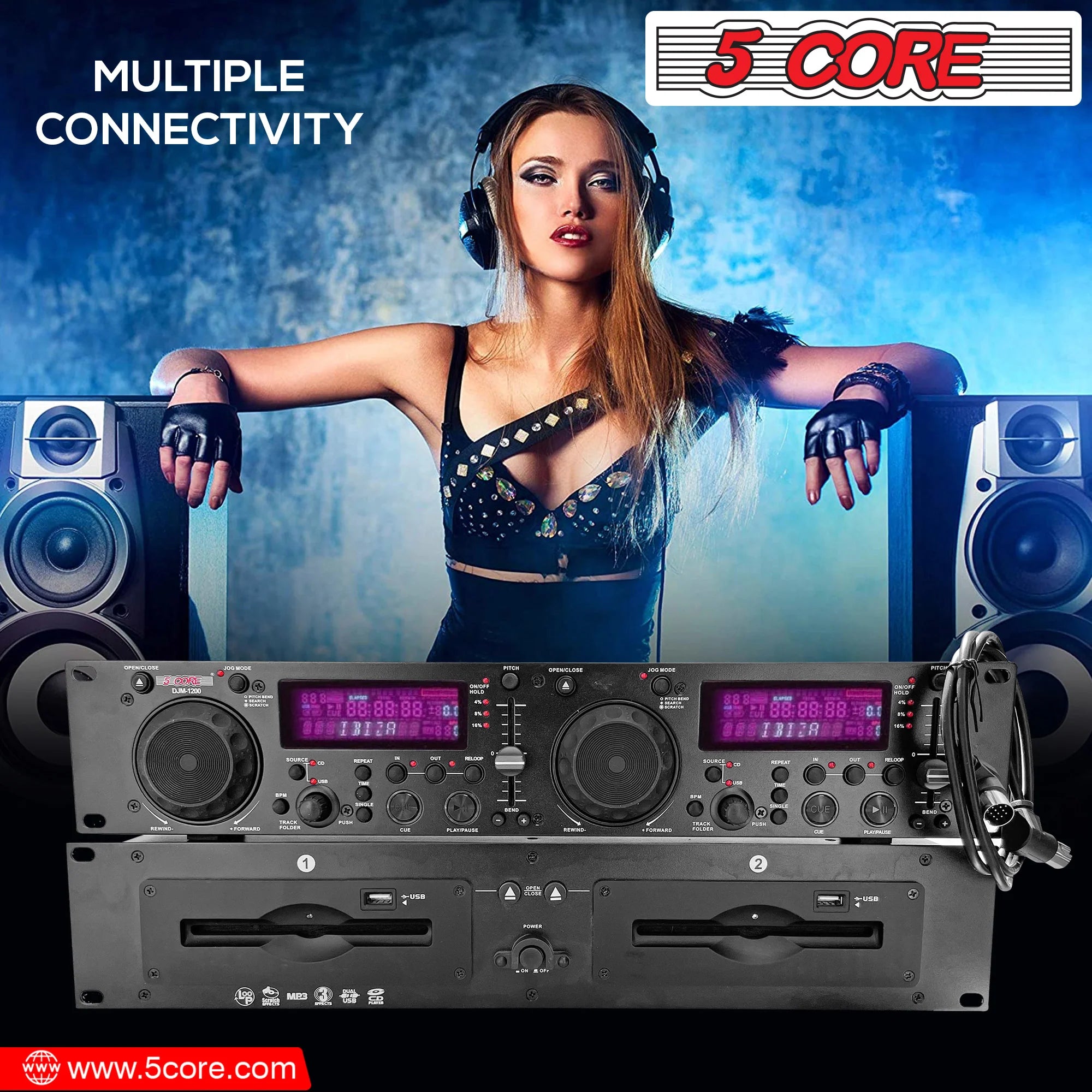 5Core Professional Dual USB and MP3 CD Player Rack Mountable DJ Equipment with Audio Pitch Control Multimedia CD R and MP3 Compatible- DJM 1200