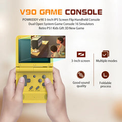 Powkiddy V90 3.0Inch IPS Screen Retro Video Game Console Open Source PS1 Mini Portable Handheld Game Console 64G 15000Games