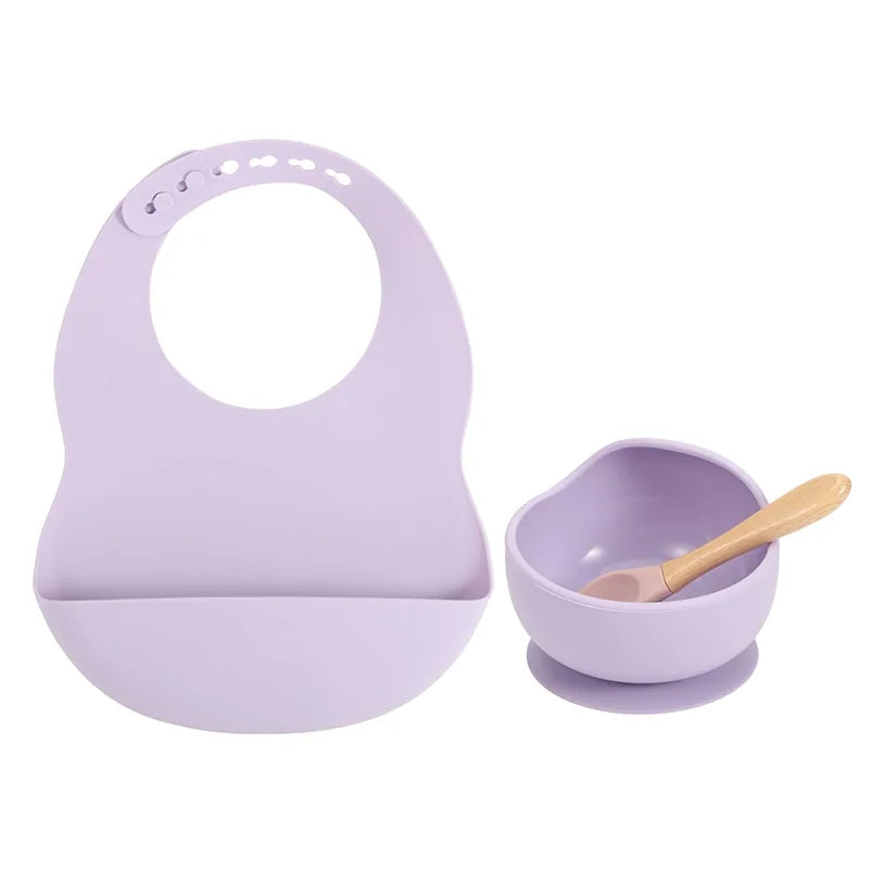 Colorful Silicone Feeding Set for Babies: Bib, Plate, Bowl, and Spoon