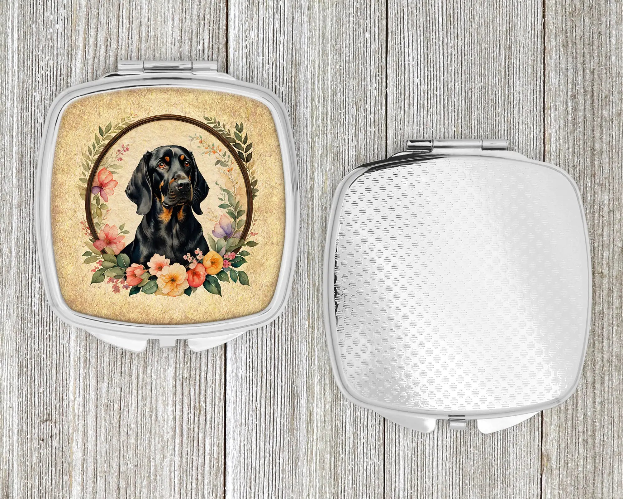 Black and Tan Coonhound and Flowers Compact Mirror