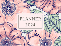 Pink And Grey Simple Floral Monthly 2024 Planner