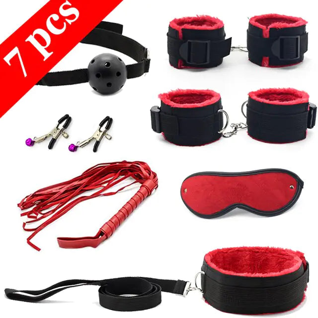 BDSM Bondage Set Erotic Bed Games Adults Handcuffs Nipple Clamps Whip Spanking SM Kits Role Playing Sex Toys for Couple